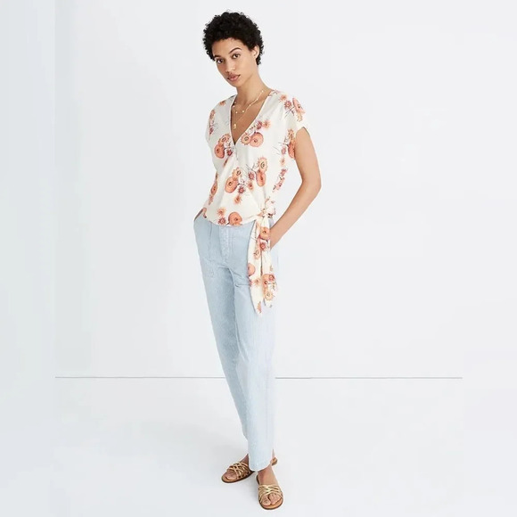 MADEWELL NWOT Dutch Dandelions Sash Tie Wrap Top in‎ Twiggy Parchment - Picture 1 of 8